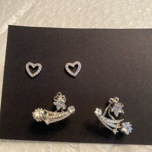 Silver tone pierced earrings, set of 2, EUC